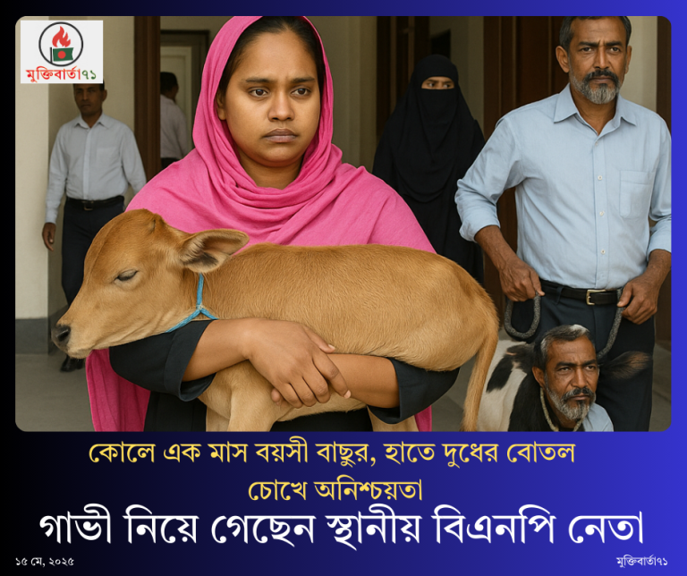 কোলে এক মাস বয়সী বাছুর, হাতে দুধের বোতল, চোখে অনিশ্চয়তা
